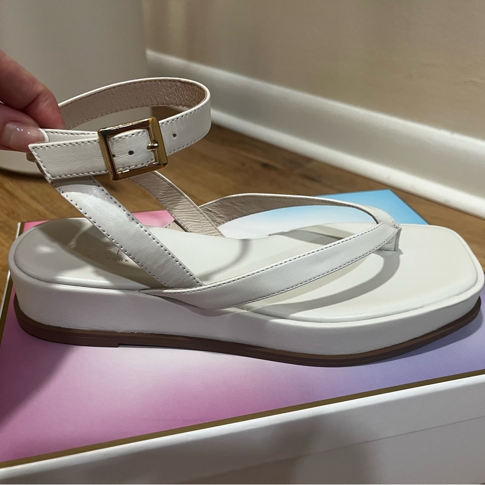 Cecelia New York KARA Minimalist Cream Thong Sandals with Ankle Strap NIB 9.5